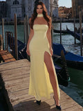 Scarf Collar Off-shoulder Sexy Maxi Dress Women Gown Summer New Strapless Backless Thigh High Split Beach Long Dress