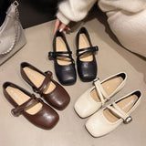 Pbong  Round Toe Shoes for Women Gothic White Mary Jane Flats Ladies Summer Footwear Moccasins Black Japanese Style Lolita Cute