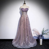 Pbong  Women Formal Evening Dresses Elegant Strapless Shinny Prom Dress With Train Sweet A-line Graduation Party Dress Customized