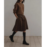 Pbong  Retro Corduroy Midi Skirt Women's Autumn Winter New High Waist A- Line Versatile Five-Quarter Umbrella Skirt Comfortable Casual