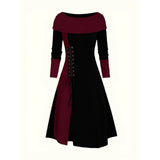 Autumn New Longline Patchwork Cable Knit Panel Full Sleeve Knit Dress For Winter Button Cowl Neck A Line Knitted Female Robe