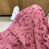 Pbong  Autumn New Corduroy Floral Dress Looks Slim High Waisted Drawstring Sweet Elegant Printed Round Neck Loose Long Sleeved Dresses