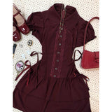 Pbong  Vintage Lace Patchwork Shirt Dress Women Lolita Preppy Style Button Short Sleeve Dress Slim Harajuku Y2K Tiered Gothic Vestidos