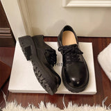 Pbong  Women's Shoes British Style Large-Toe Shoes Women's New Spring Derby Shoes Thick-Soled Height-Increasing Retro Lace-Up Loafers