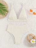 Plain Bikini Women High Waist Swimsuit Solid Padded Swimwear Female Bathers BathingSwimming Swim Suit Beachwear