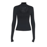 Gothic T-Shirt Cross Y2k Women Sweater Hollow Harajuku Turtleneck Pullover Japanese Fashion Slim Autumn Black Sweater Sexy