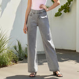 Women's Denim Pants Low Waist Wide Leg Trousers with Pockets Spring Summer Casual Loose Jeans