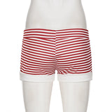 Pbong  Y2K Aesthetics Striped Contrast Color Micro Shorts Girl's Summer Home Wear Drawstring Knitted Mini Bottoms Cute All Match Shorts