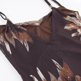 Vintage Asymmetrical Flowers Printing Mesh Dress