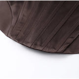 Women Solid Deep-V Satin Camisole Corset Top Elegant Double-Strap Fitted Cropped Back-Tie Chic Versatile Date Lady Tops