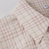 Pbong  Korean Fashion Pink Plaid Slimming Blouse Women Turn-Down Collar Long Sleeve Buttons Shirts Casual Woven Top Fashion New