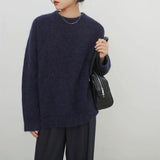 Simple Lazy American Vintage Office Lady O Neck Pullovers Autumn Winter All Match Base Jumpers Punk Y2k Aethetic Women Clothes