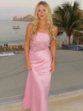 Lace Splice Strapless Dress For Women Hollow Sexy Sleeveless Backless Dress Pleated Elegant Slim Beach Vacation Dress