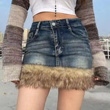 Autumn Winter Vintage Patchwork Denim Skirts Harajuku Gothic Casual Bodycon Skirt for Women Y2k High Waist Faldas Sexy Mujer