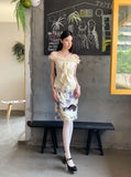 Cat And Floral Print Summer Skirt For Woman 2025 Knee Length Cute Skirt Designer Woman Bottoms Fashion Clothing
