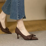 Pbong  With Bow on Heeled Pointed Toe Woman Pumps Shoes for Women High Heels Stilito Chic Point Footwear Discount Elegant Dress Stylish