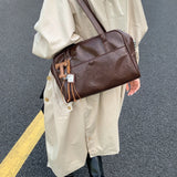 Pbong  Small Short Handle PU Tote Bags for Women Y2K Ladies Shoulder Bag Females Retro Handbags and Purses