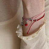 Fashion Red Apple Pendant Bracelet For Women Girls Sweet Cute Fruit Pink Woven Rope Adjustable Bracelet Jewelry Gift