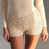 Pbong  Party Clubwear Sparkle Glitter Shorts Sexy Slim-Fitting Sequined Mid-Waisted Shorts Women Summer Fashion Streetwear Ladies