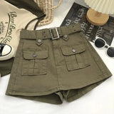 Summer Safari Style Women Denim Pantskirt High-waist Short Slim A-line Jean Skirts Lady Anti-expose Lining Wide-leg Shorts