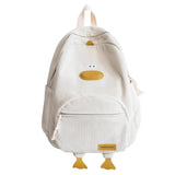 Pbong  Cute Duck Face Corduroy Large Capacity Backpack with 3D Duck Feet Design Lightweight Casual Daypack for Students Teens Travel
