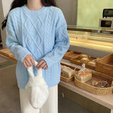 Pbong  Loose Korean Sle Women's Knitwear Autumn Winter Twist Sweater Casual Slimming Lazy Sle Overhead Long Sve round Ne