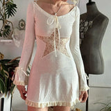 White Sweet Lace Ruffles Flare Sleeve Dress