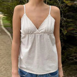 Y2k Fairycore Spaghetti Strap Camisole Women Cute Peplum Vest Coquette Low Cut V-neck Babydoll Tank Boho Going Out Crop Top