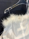 Pbong  Korean Luxury Faux Fur Off Shoulder White Shirt Women Backless Chain Straps Sexy Basic Blouse Female Button Up Aesthetic Top