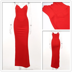 Slim Bodycon Elegant Mermaid Dress Women Strapless Summer Nightclub Sexy Party Dress Long Maxi Dresses Fishbone