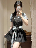 Y2k Japan Style Kawaii 2 Piece Skirt Sets Women 2000s Harajuku Vintage Sweet Suits Lolita Plaid Short Sleeve Matching Sets Chic
