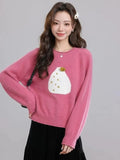 Chic Print Sweet Sweaters Women Casual Preppy Style Cute O Neck Pullover Loose Long Sleeve Fashion Fall Winter Korean Jumper New