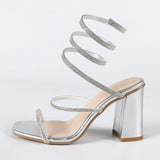 Pbong  Diamond Ankle Strap  Women Sandals Fashion Open Toe Square High Heels Banquet Party Summer Shoes