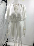 Deep V Neck Satin Jumpsuits Elegant Office Lady Plunge Sexy Elastic Waist Summer New Women's Jumpsuits Solid Loose