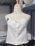 Lace-up Ruffles Crop Top Women Summer Buttons Strapless Sleeveless Sexy Slim Vest Female Sweet Casual Solid Y2k Cotton Tank Tops