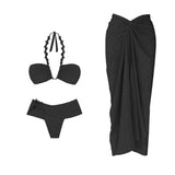 New 3Pcs Crochet Bikini With Long Skirt Sexy Swimsuit Women Swimwear Female Bandeau Biquini Swimming Suit Bodysuit Beachwear