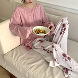 Pbong  Oversized Sleepwear Female 2PCS Pajamas Spring Summer New Viscose Nightwear Pijamas Suit Casual Loose Contrast Color Homewear
