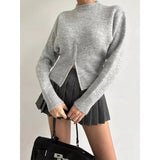 Women Sweater with Zipper Waist Long Sleeve Pullovers Zip Plain Knitted Jumper Teen-girl Fashion Fall Winter Y2K Outfit