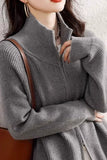 Women's Zip Up Sweater Cardigan Cozy Knit Stand Collar Zipper Front Plain Sweater Jacket Female Korean Chic Fall Winter Outfit