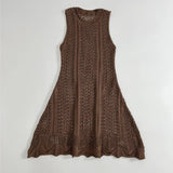 Slim Fit O Neck Hollow Sleeveless Knitted Short Dress Solid Color Brown Streetwear Women Dress Fashion Retro Vestidos New