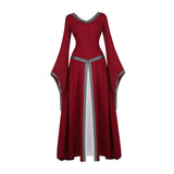 Women Medieval Renaissance Trumpet Sleeve Retro Loor Length Gown Lace Trim Irish Over Long Dress Halloween Costume Plus Size