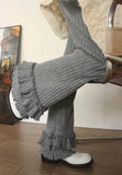 Korean Casual Women Knitted Ruffles Flare Pants Vintage Simple Fashion All Match Wide Leg Trousers Y2k Grunge Mujer Pantalones