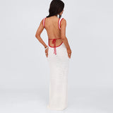 Sexy Backless Knitting White Long Dress Women's Square Collar Sleeveless Tank Dress New Summer Transprent Beach Holiday Vestidos