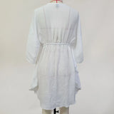 Boho Beach Wear Cover-up Casual Deep V Neck Lace Dresses for Women Robe Bat Sleeves White Cotton Rayon Swim Cover Up Vestidos