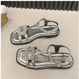 Pbong  Summer Gladiator Women Sandals Fashion Elegant Narrow Band Open Toe Shoes Ladies Comfort Flats Beach Sandalias Slides Shoes