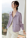 Elegant Slim Purple Jacket Women Sweet Long Sleeve Small Fragrance Coat Casual Fall Winter Lady French Pockets Fashion Tops