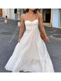 White Casual Sleeveless Long Dress Women Summer Spaghetti Strap Swing Strapless Loose Beach Holiday Maxi Dresses