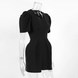 Pbong  Black Square Neck Puff Sleeve Mini Dress Waist Cinched Bubble Skirt Spring Women Elegant Party Gown  Fashion Retio Vestido