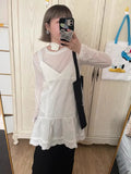 Pbong  rean A-LINE Solid Lace Patchwork All Match Layered Strap Dress