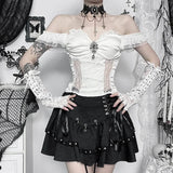 Gothic Bride Off-Shoulder Strap Cropped Top for Women Vintage Style Elegant Spicy Girls Versatile T-Shirt.